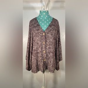 Tee For The Soul Oddi Oversized Flowy Bohemian Purple Hue Button Down Blouse NWT